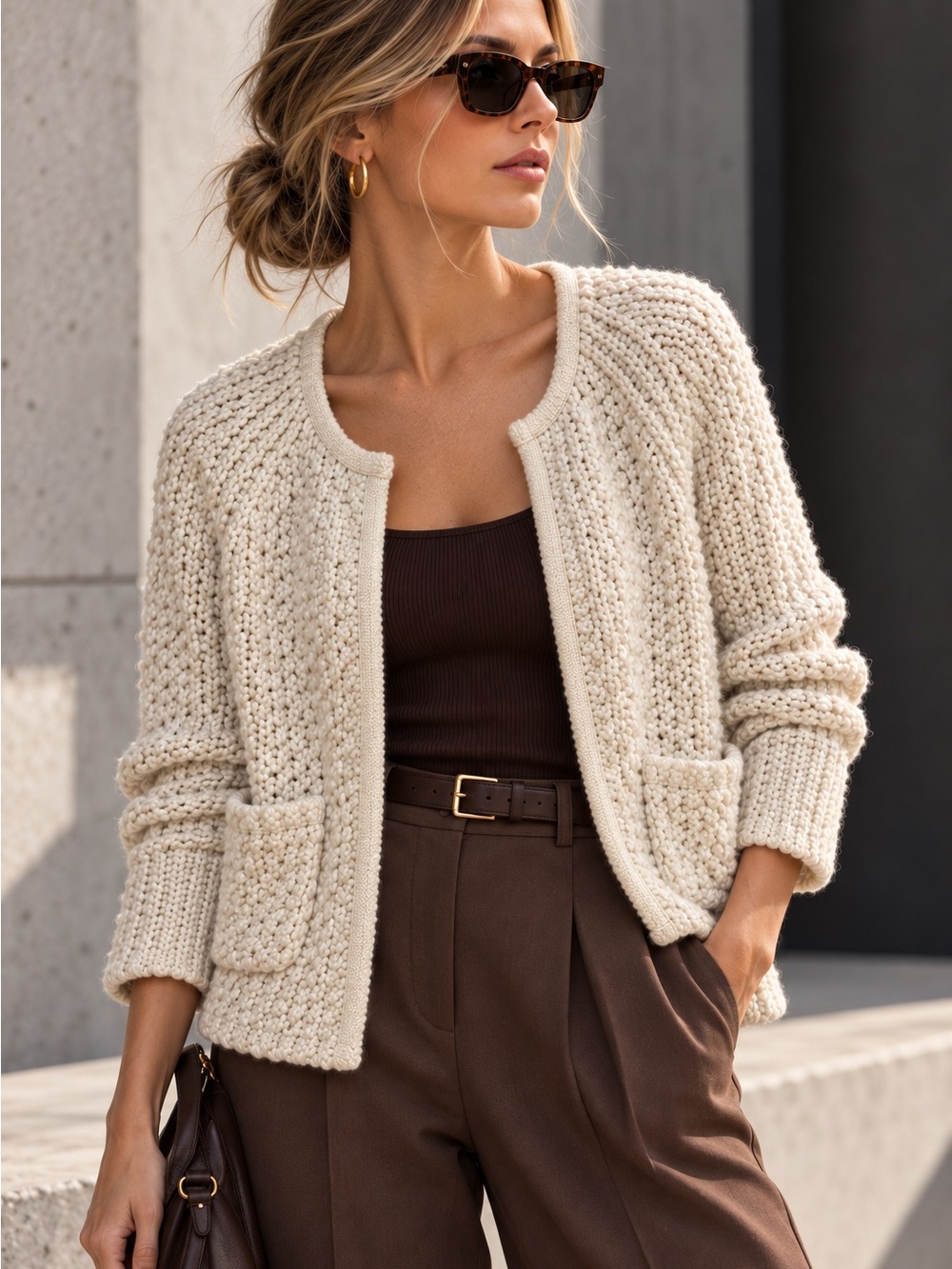 LOFT XS Cream Chunky Textured Knit Cardigan Wool Mohair Alpaca Blend